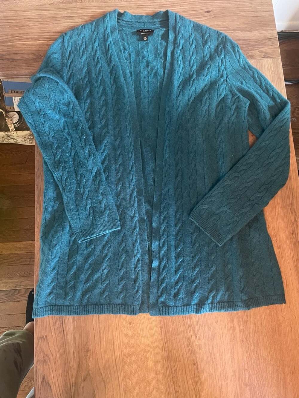Talbots Petites Pure Cashmere Cable Knit Open Front Cardigan